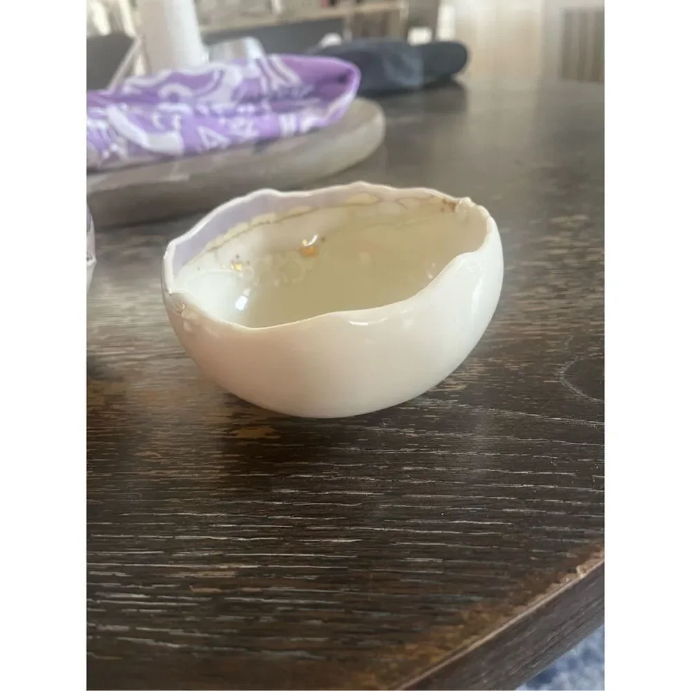 Carolyn Carrol Pottery Set of 2 Decorative Bowls 1991 Cream Purple Lavender Glit